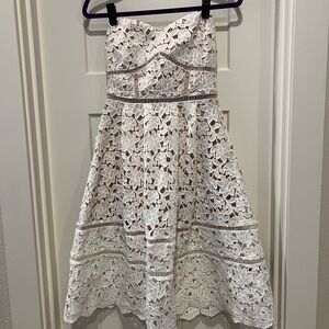 NWOT Just Me White Floral Lace Strapless Sweetheart Neckline A-Line Dress